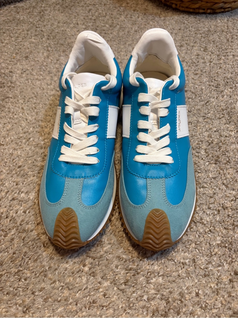 J/SLIDES Teal and White Women's Retro Runner Sneakers